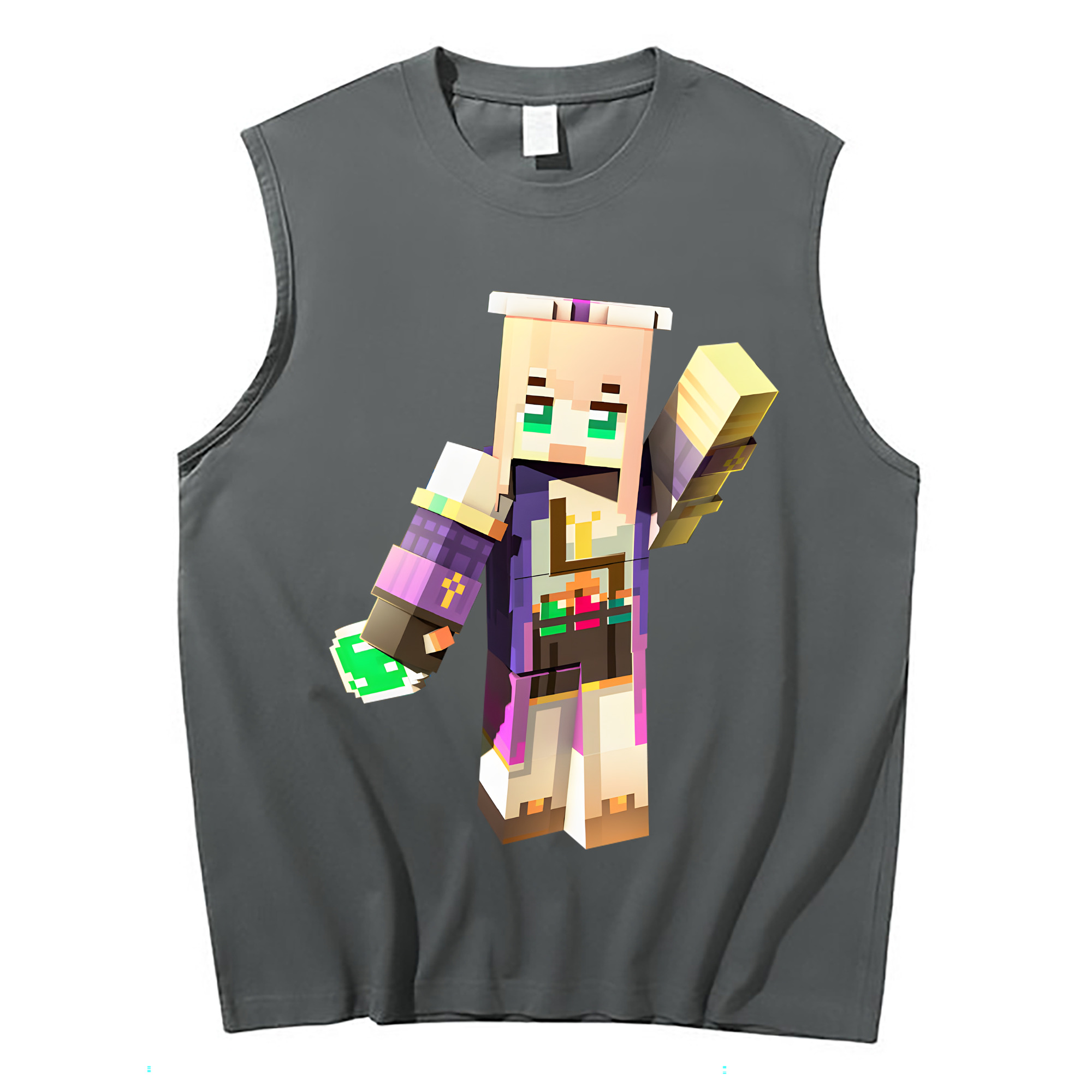 （画像用） マインクラフト ブロックの世界 Minecraft MC Block world コットン100％タンクトップ（フロントプリント）